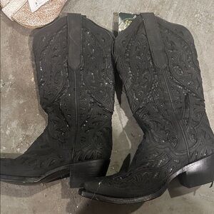 Black Embroidered Cowboy Boots
